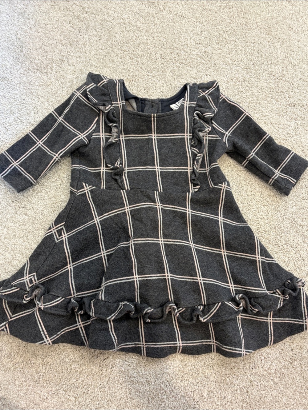 Girls Grey Plaid Ruffle Dress